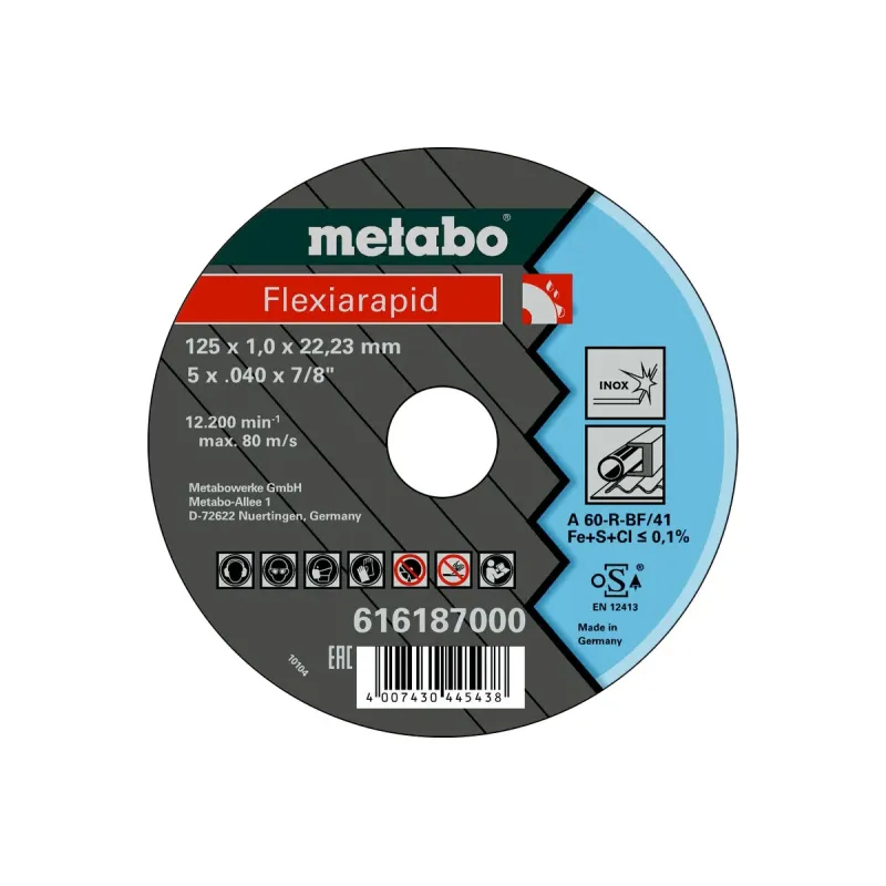 Disco de corte Inox Flexiarapid 125x1.0x22.2mm METABO 616187000